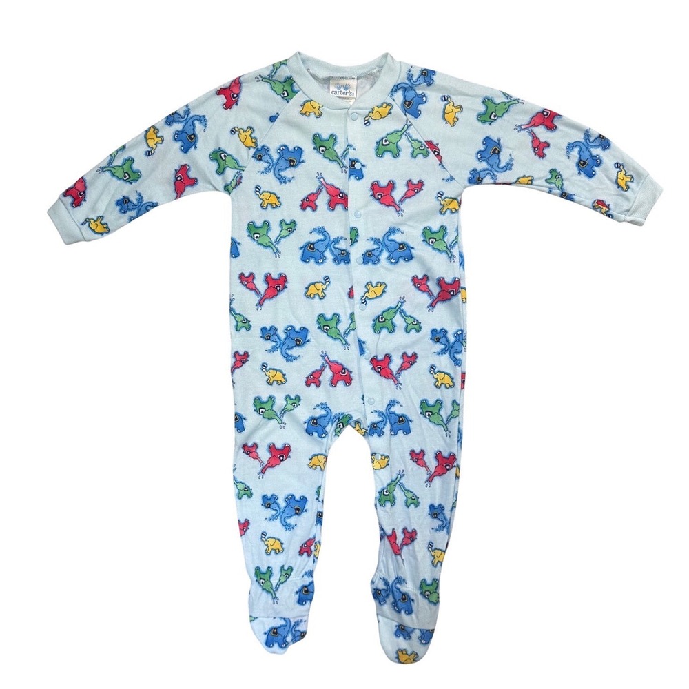 Vintage Carters Elephant Footed Sleeper Blue Snap Pajamas 18-24 Months NOS